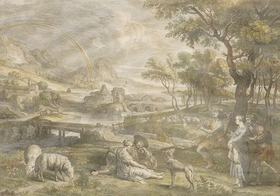 Schelte Adams à Bolswert (1586-1659) after Peter Paul Rubens (Flemish, 1577-1640)’, ‘The Rainbow Landscape’, hand coloured coloured engraving, 34 x 46cm